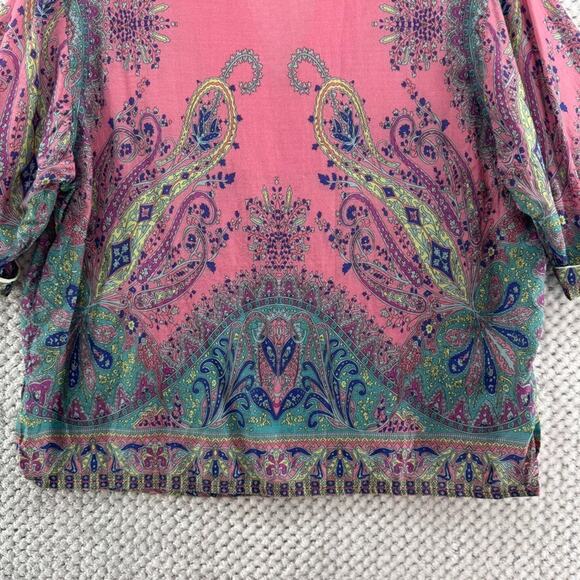 Sundance Top S Pink Paisley Silk Cotton Collared V-Neck Short Sleeve Lightweight - Picture 10 of 14